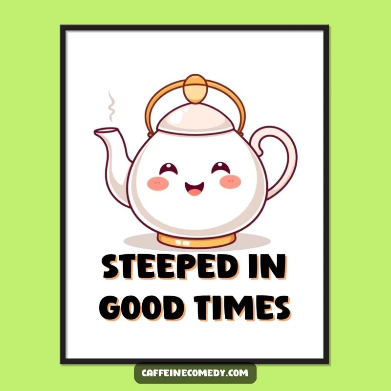 Free Printable Wall Art: Kawaii Teapot Pouring Steam, Funny Downloadable Decor