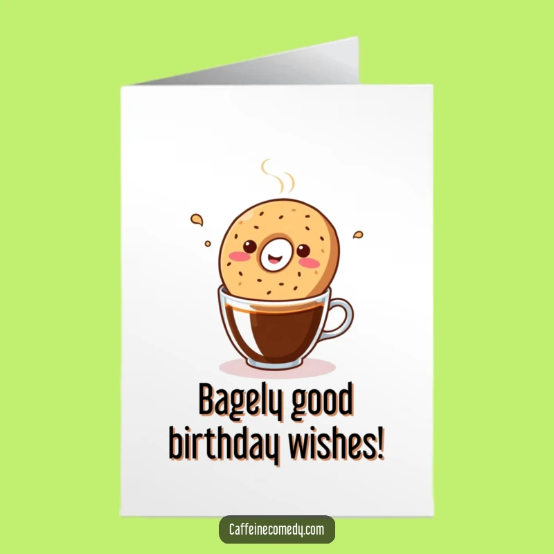 Free Printable Birthday Card: Funny Kawaii Bagel Bopping in Coffee