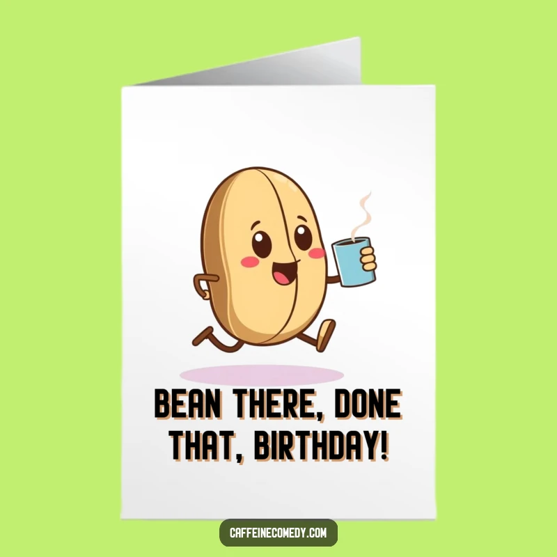 Funny Free Printable Birthday Card: Kawaii Coffee Bean Sprinting - Instant Download Gift