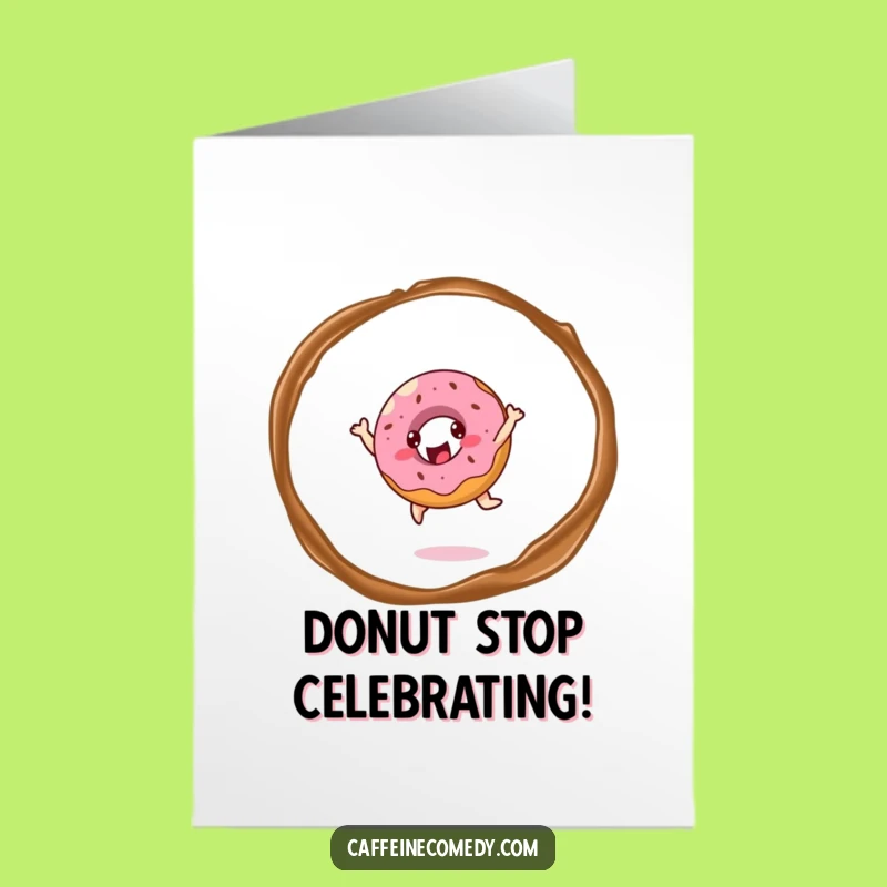 Free Printable Birthday Card: Donut Leap - Funny Downloadable Gift for Sweet Celebrations