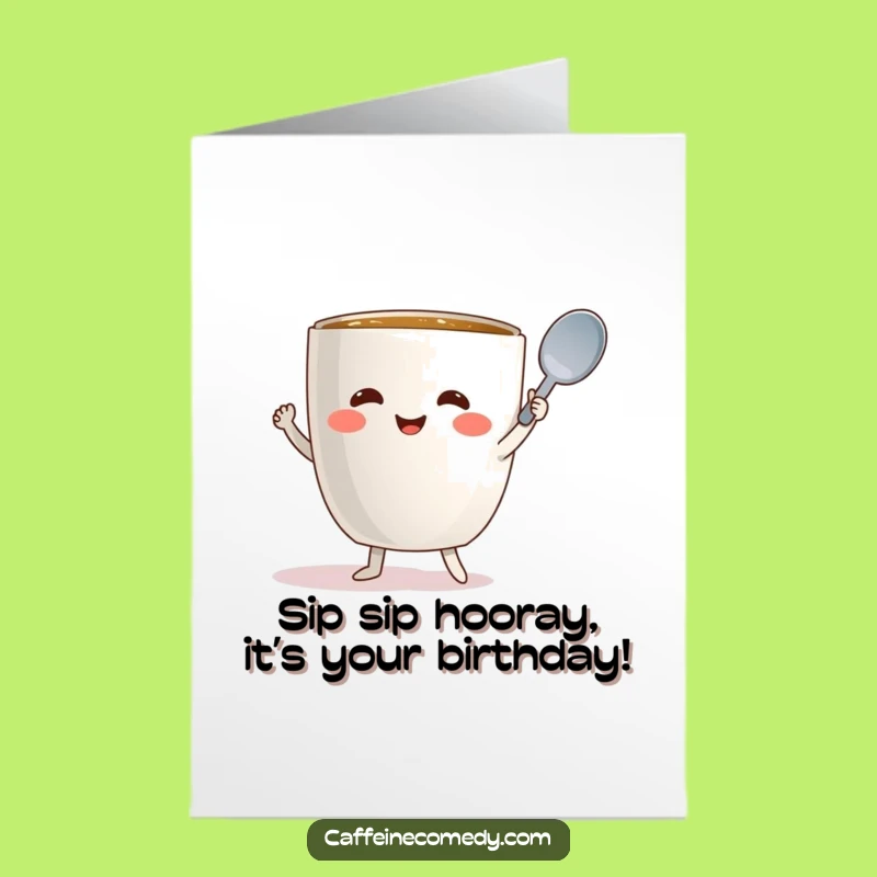 Free Printable Birthday Card: Dancing Mug Spreads Joy with Spoony Moves