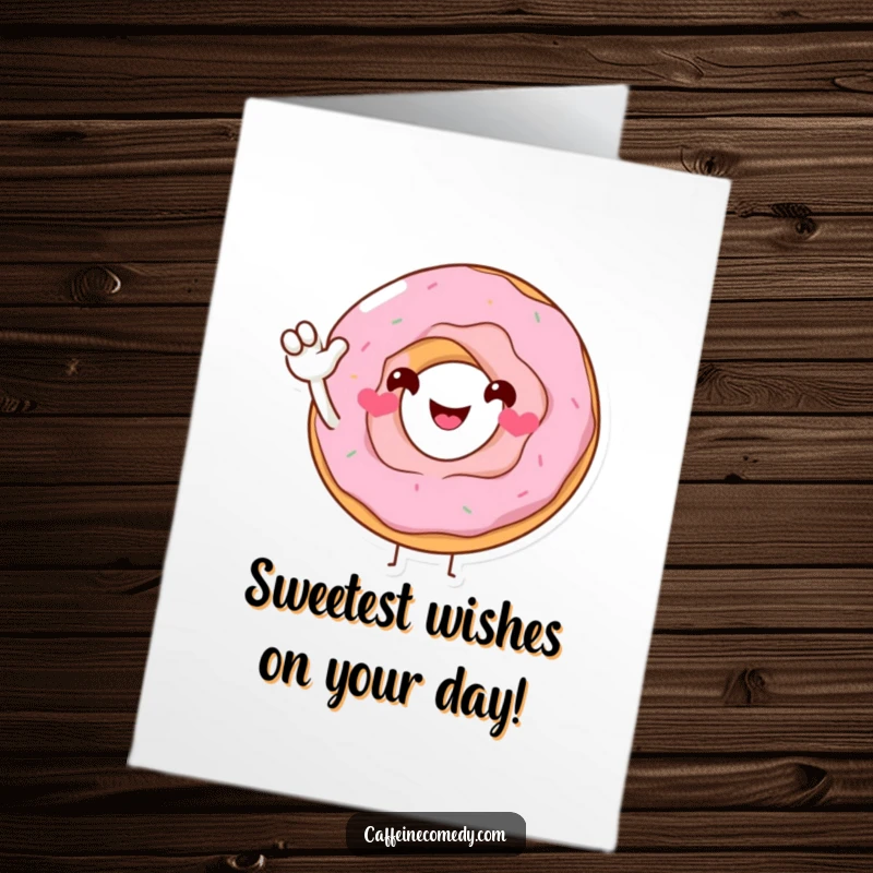 Funny Free Printable Birthday Card featuring a smiling donut character giving a sugary wave, perfect for a sweet and humorous greeting.