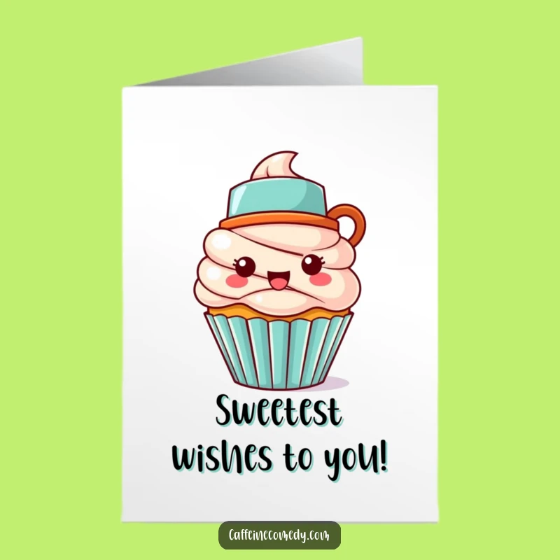 Free Printable Birthday Card: Funny Kawaii Cupcake & Coffee, Humorous Downloadable Greeting