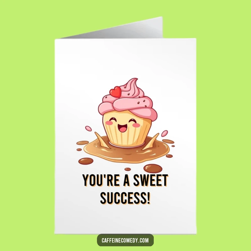 Free Printable Congratulations Card: Cupcake Coffee Splash, Humorous Downloadable Greeting for Sweet Success