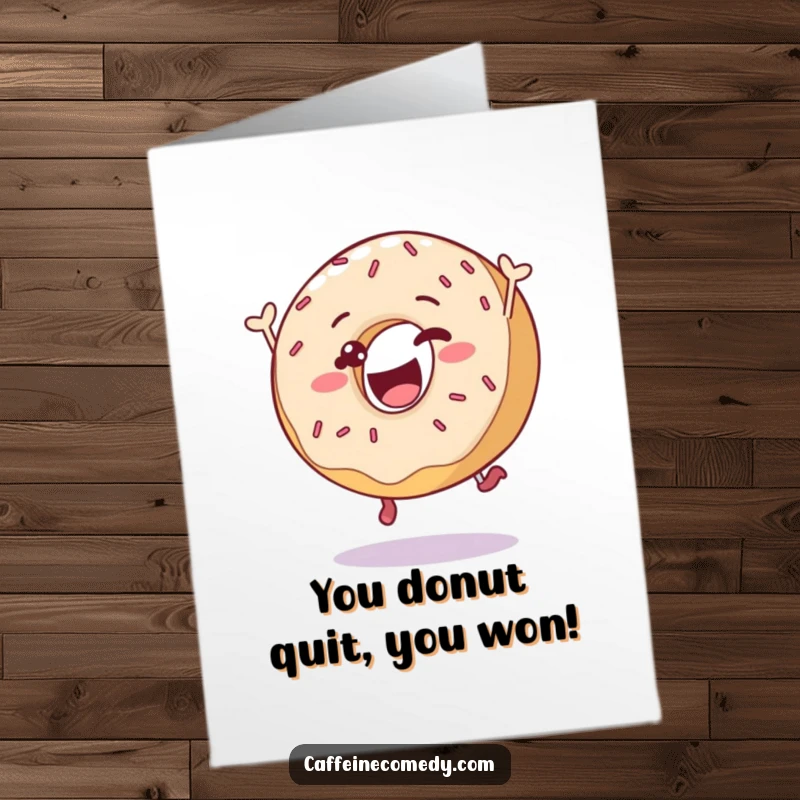 Funny Free Printable Donut Congratulations Card: A delighted donut character leaping with sprinkles to celebrate any fantastic news.
