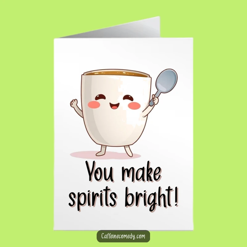 Free Printable Congrats Card: Dancing Mug Celebrates Your Success with Spoon