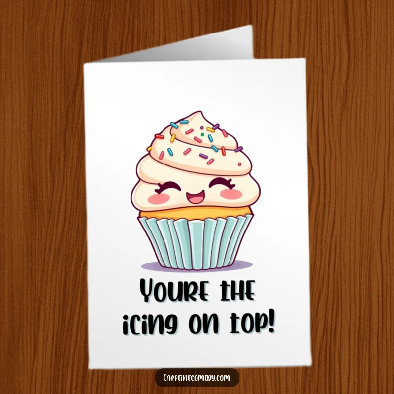 Funny Free Printable Congratulations Card: A giggling cupcake with bright sprinkles for hair, celebrating success with infectious joy.
