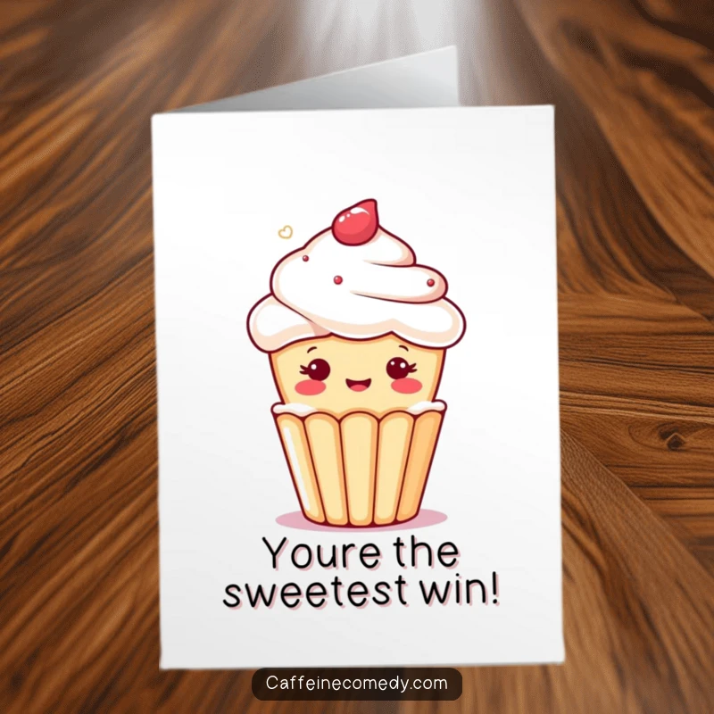 Funny Free Printable kawaii cupcake character winking from a foamy brew, ideal for a congratulations card.