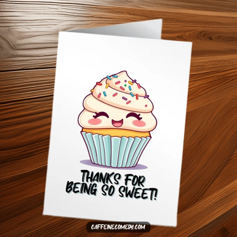 Funny Free Printable Thank You Card: A giggling cupcake with sprinkle hair, offering a cheerful thank you.