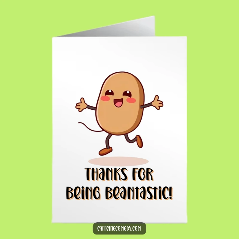 Free Printable Kawaii Coffee Bean Jumping Thank You Card - Funny Downloadable
