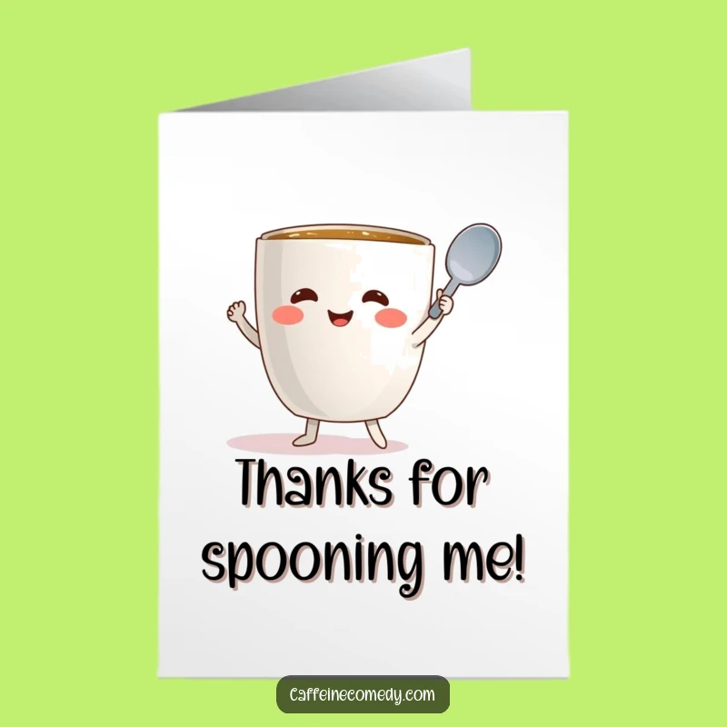 Free Printable Thank You Card: Mug's Spoon Dance Says Thanks with Flair