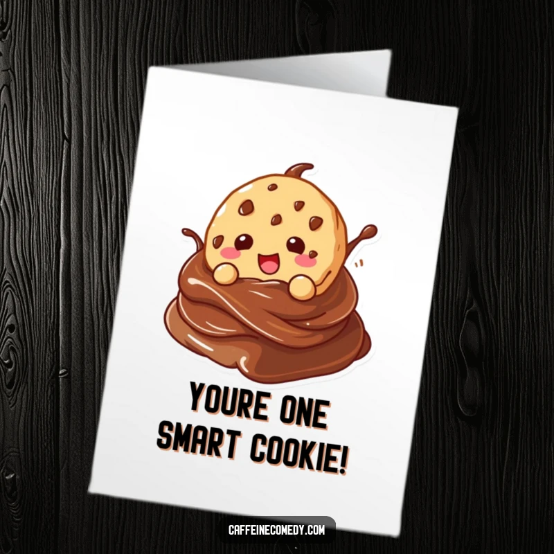 Funny Free Printable kawaii cookie character diving into a chocolate swirl, a sweet thank you card.