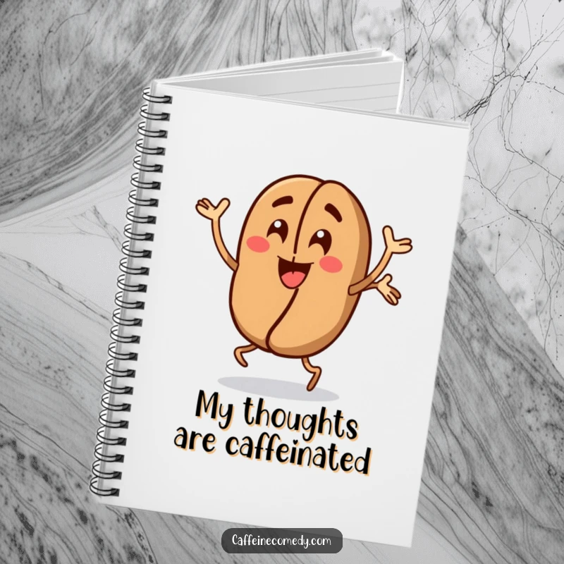 Funny Coffee Bean Notebook: Features an energetic coffee bean character doing jumping jacks, ideal for note-taking with a dose of caffeine-fueled humor.