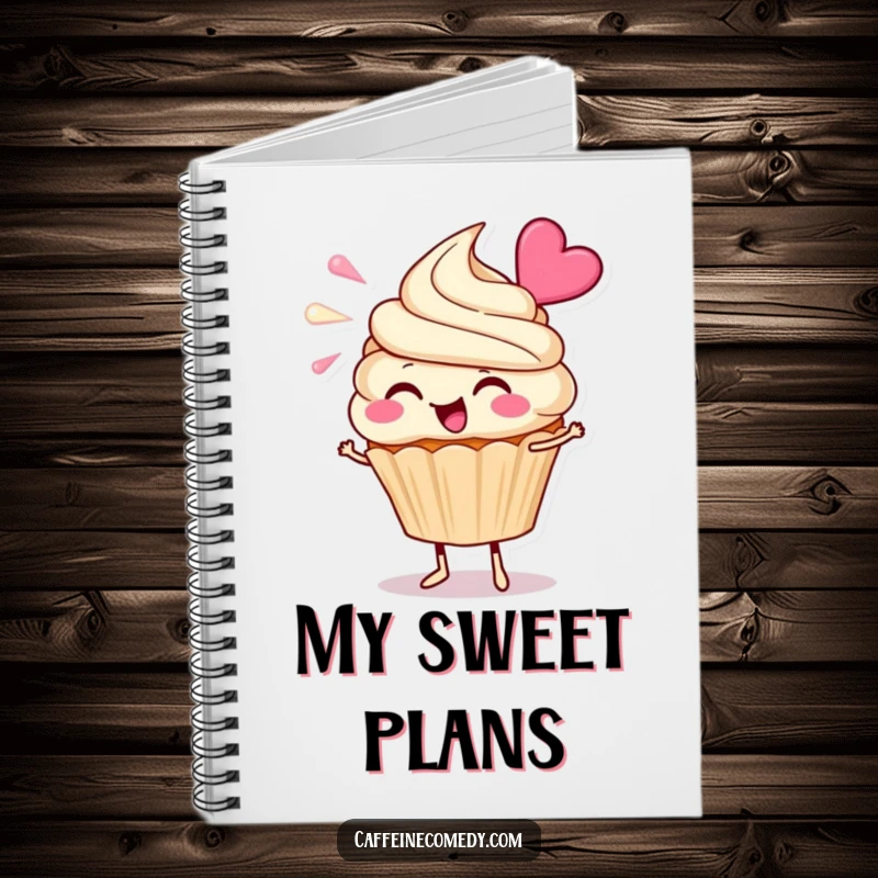 Funny Cupcake Notebook: A cheerful cupcake character blowing frosting enthusiastically, great for jotting down sweet thoughts.