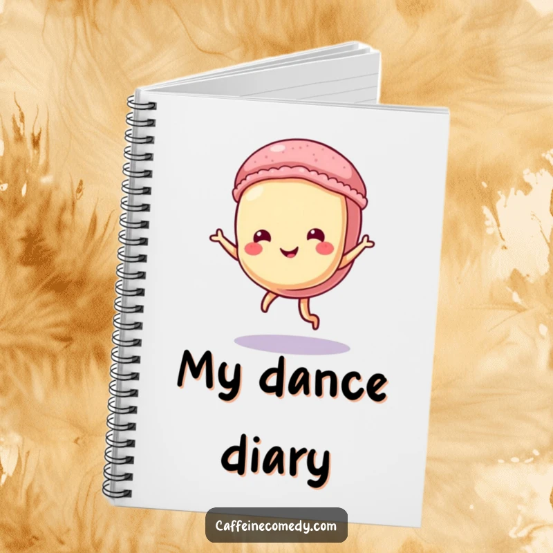 Funny Macaron Notebook: A playful macaron character dancing energetically, perfect for jotting down funny thoughts.