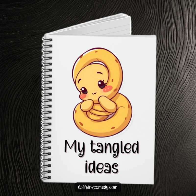 Funny Pretzel Notebook: A curious pretzel character unraveling itself, ideal for jotting down creative or thoughtful ideas.