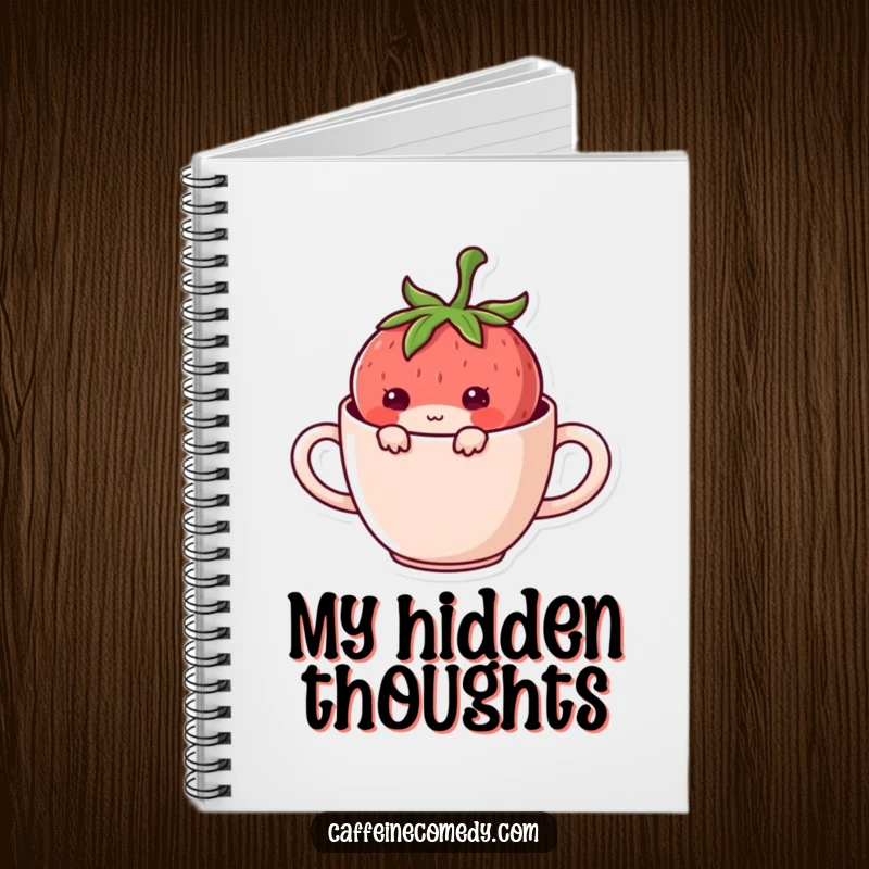 Funny Kawaii Strawberry Hiding Notebook: A mischievous strawberry character hiding, perfect for jotting down ideas with playful humor.