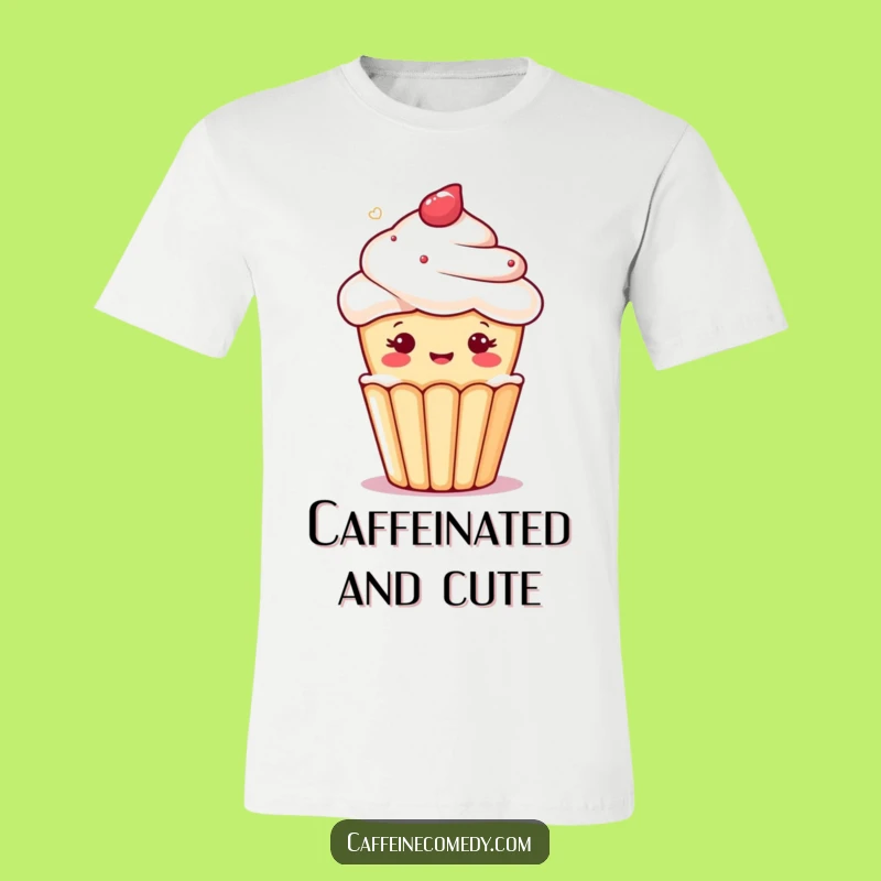 Funny Kawaii Cupcake T-Shirt - Cheerful Wink in Coffee