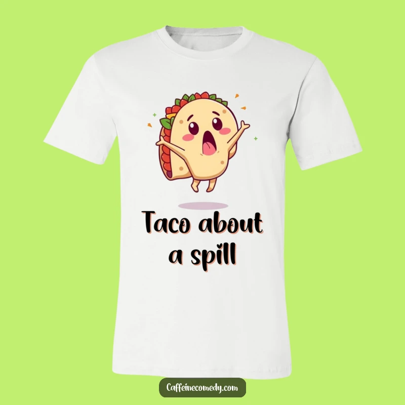 Funny Taco Cartwheel T-Shirt: Surprised Character's Messy Flip, Comfy Fun!