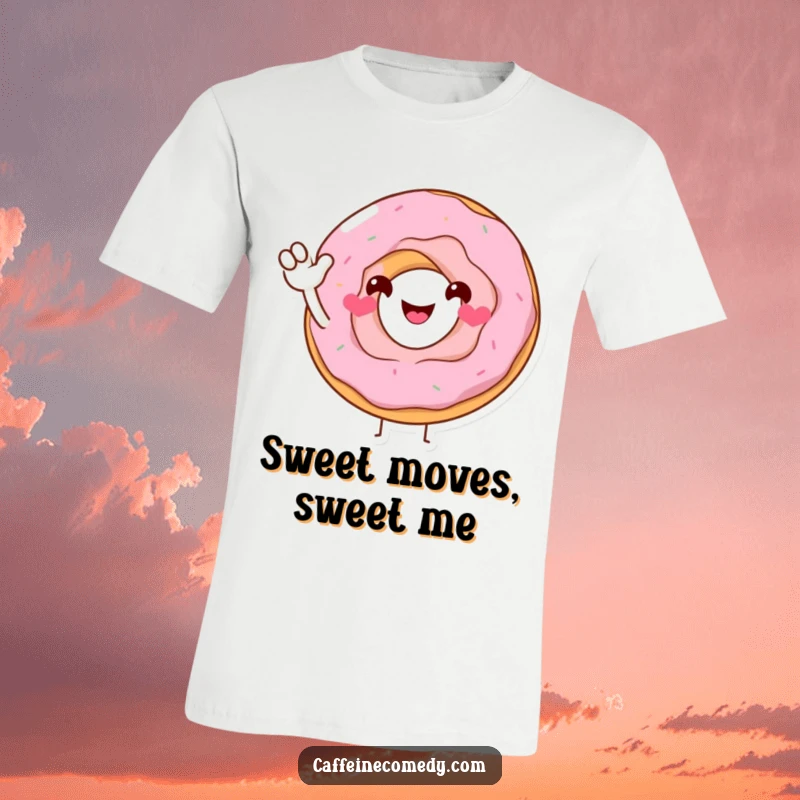Funny Donut T-Shirt: A cheerful, smiling donut character performs a sugary wave, bringing playful energy and a sweet gesture to this hilarious apparel.