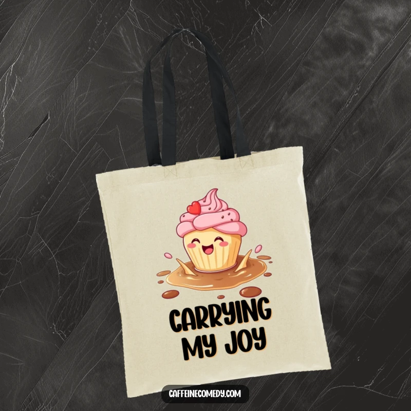 Funny Cupcake Tote Bag: A cupcake splashes in coffee, perfect for carrying treats, a practical funny gift.