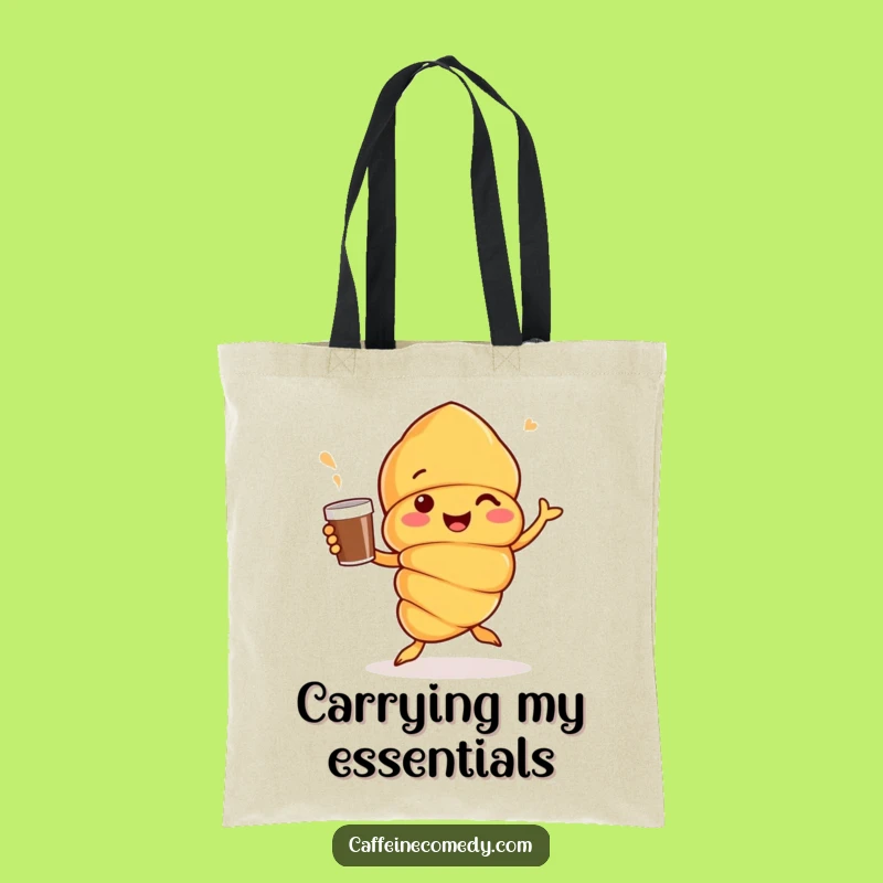 Funny Croissant Market Tote: Cheerful Coffee Companion Bag