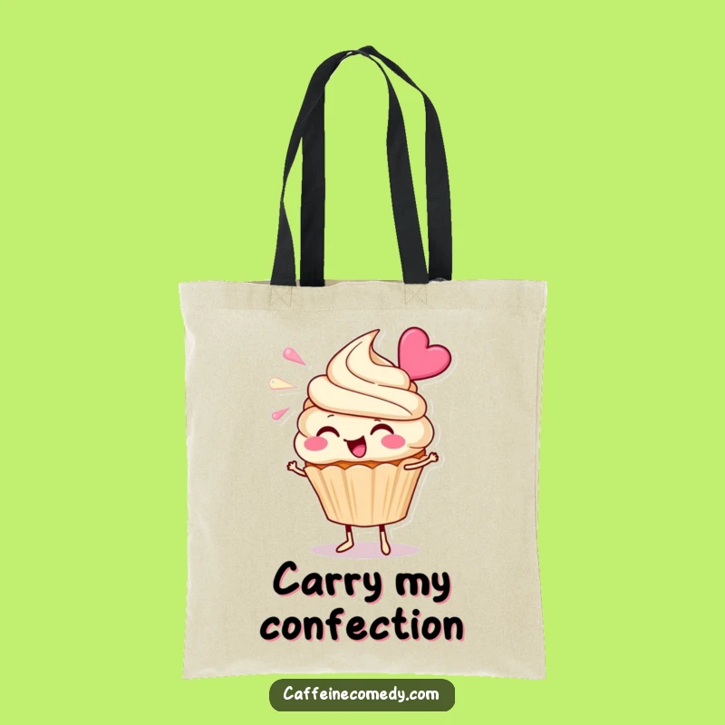 Funny Cupcake Frosting Tote Bag: Cheerful Character Blowing Frosting, Cute Gift