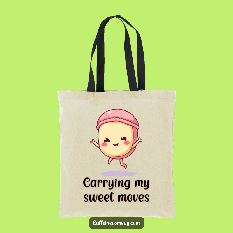 Funny Dancing Macaron Tote Bag: Playful Pastry Character Doing a Tiny Dance, Ideal Gift