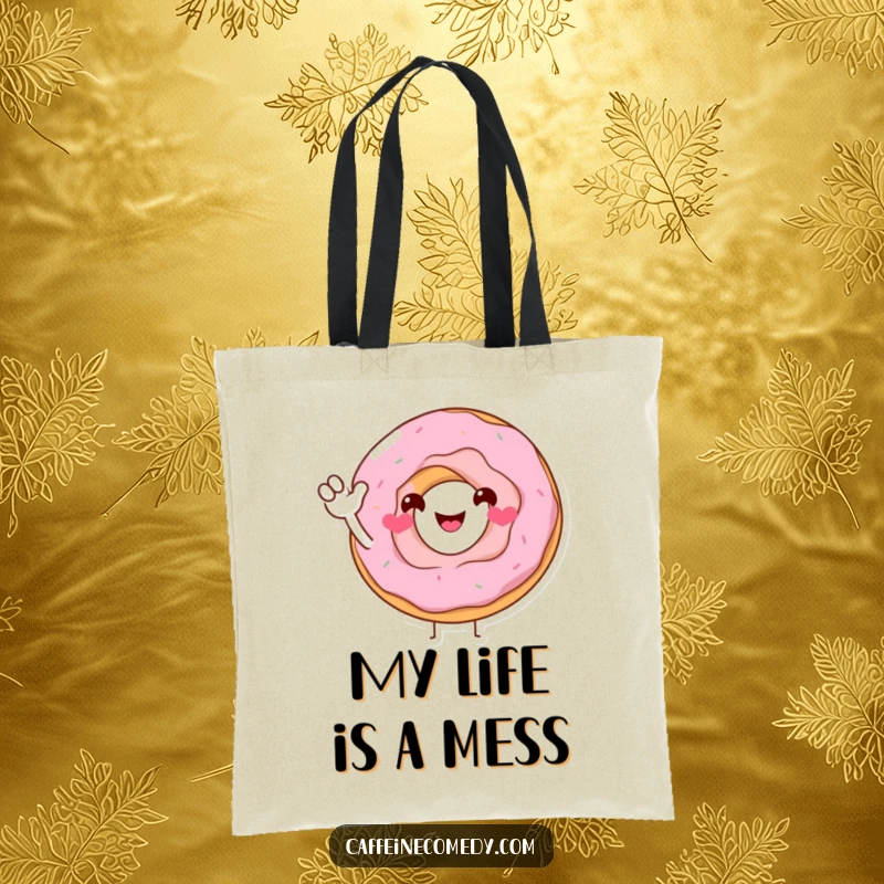 Funny Donut Tote Bag: A smiling donut character extends a sugary wave, making this a practical and hilarious accessory for carrying your items.