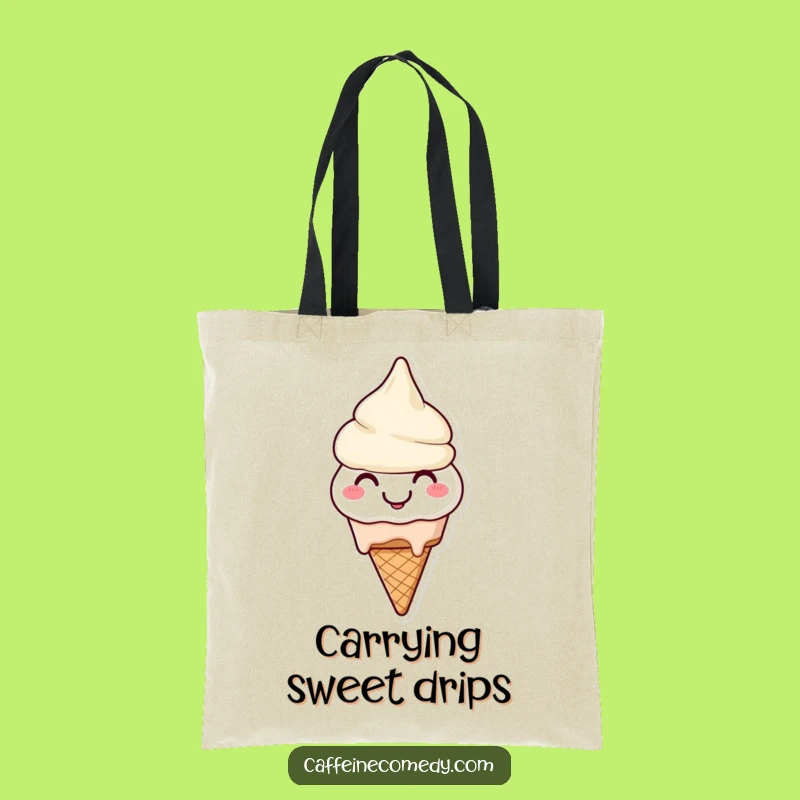 Funny Melting Ice Cream Tote Bag: Smiling Character Cheerfully Melting, Practical Gift