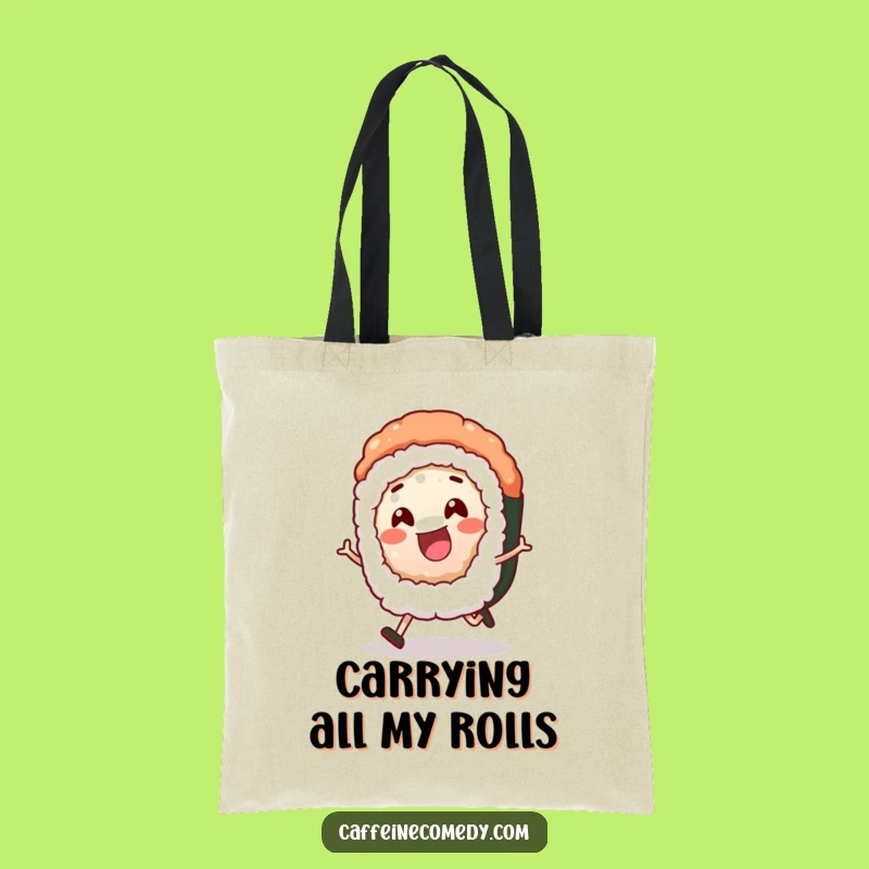 Funny Sushi Roll Tote Bag: Cheerful Rolling Character, Practical Humorous Gift