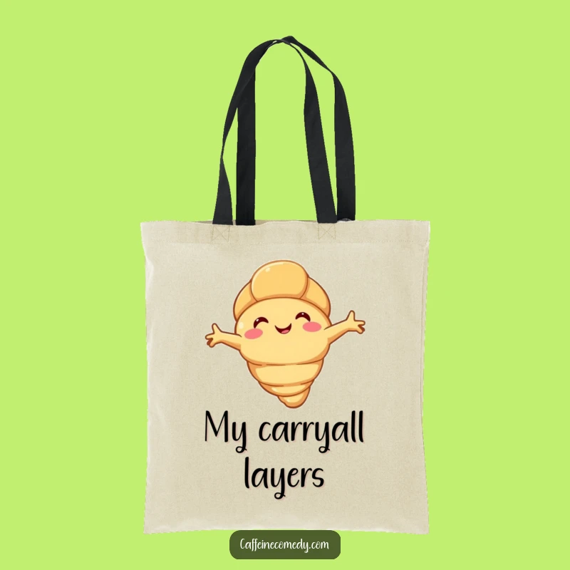 Funny Croissant Stretch Tote Bag: Happy Flaky Character, Practical Gift