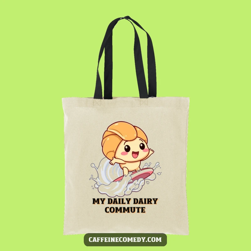 Funny Kawaii Croissant Surfing Milk Tote Bag: Carry Your Laughs in Style